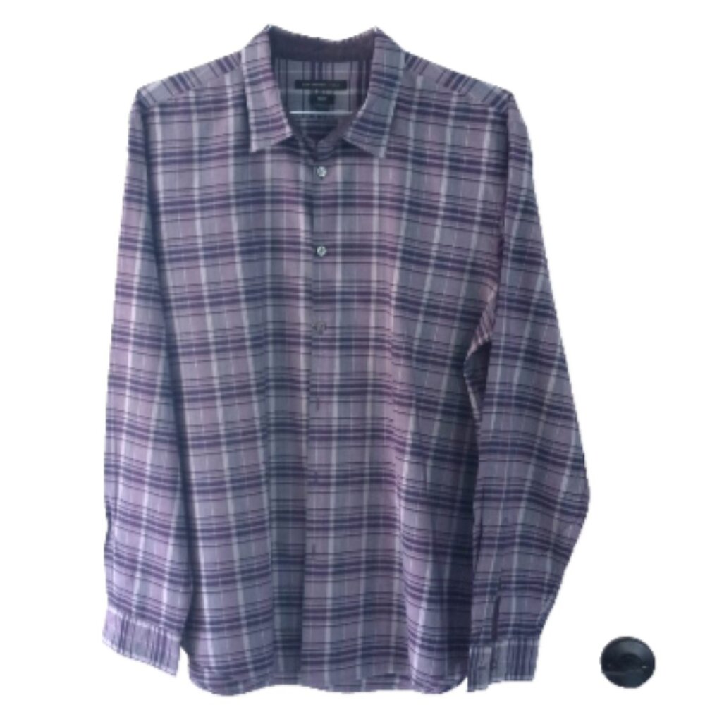 John Varvatos USA Luxe Shirt XL Purple Plaid Button Up Long Sleeve Mens EUC